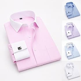 Men's Shirt Dress Shirt French Cuff Shirt Blue Yellow Pink Purple Long Sleeve Collar Wedding Business Smart Casual Clothing Apparel