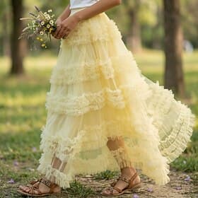 Women's Vacation Skirt Vintage Fashion Cute Princess Lolita Maxi Mid Waist Skirts Plain Ruched Patchwork Layered Micro-elastic Daily Prom Blue Apple Green Ligh