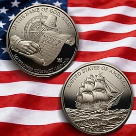 U.S. 250th Anniversary Commemorative Coin, Mayflower Compact 1620–2016 Challenge Coin, Pilgrim Ship Historical Document Design, Durable Metal Patriotic Collec