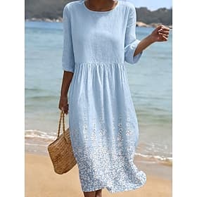 Femmes Robe Midi Robe d'Été Robe d'été Vacances Occasionnel Boho Fête Coupe Ample Fleuri Graphique Demi Manches Col ras du cou Bleu Jaune Rose Claire Été Print