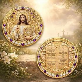 Jesus Christus Gedenkmünze zu den Zehn Geboten – eine Ehrung des christlichen Glaubens, eine heilige Sammlermedaille mit Bibelvers, ein religiöses Geschenk für