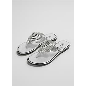 Women's Rhinestone Embellished Gold Slip-On Sandals, Stylish Flat Summer Shoes for Beach, Casual, and Vacation Wear