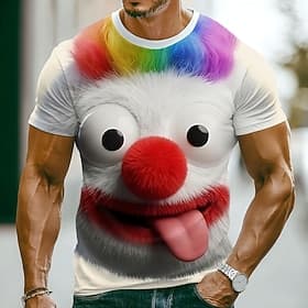 Men's Realistic 3D Clown Face Red Nose Tongue Out Funny T-shirt All Over Print Regular Fit Casual Daily Wear Costume Party Fun Gift Designer Clothing Apparel S