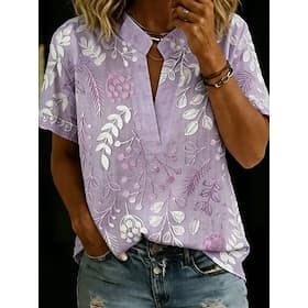 Women's Blouse Buttons Print Floral Graphic Vintage Stylish Modern Half Sleeve Shirt Collar Regular Tops Casual Daily Pink Light Purple Khaki Summer Spring