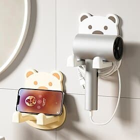 2/4Pcs Creative Cartoon No-Drill Hair Dryer Stand Bathroom Wall-Mounted Hair Dryer Storage Rack