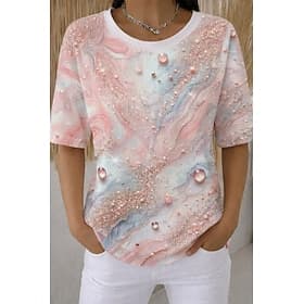 Women's Waffle T-shirt Textured Knit Tops Summer Tops Print Graphic Geometric Abstract Vintage Stylish Classic Short Sleeve Crew Neck Round Neck Regular Tops C