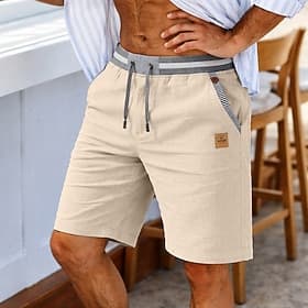 Men's Shorts Linen Shorts Summer Shorts Beach Shorts Drawstring Pocket Elastic Waist Solid Color Color Block Solid Comfort Breathable Short Casual Daily Beach
