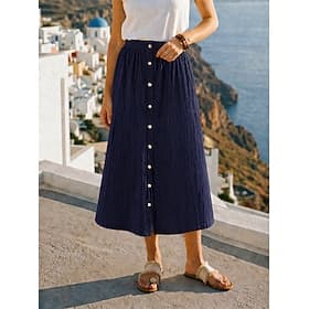 Women's Vacation Skirt Elegant Fashion Maxi Mid Waist Skirts Inelastic Navy Black White Green Summer