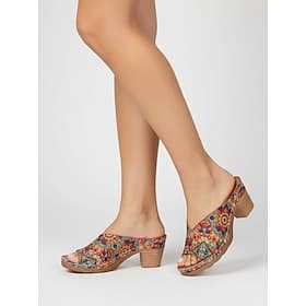 Sandalias planas de tacón de bloque estampadas de estilo étnico para mujer: sandalias tipo mule coloridas con punta abierta para vacaciones, festivales y uso c