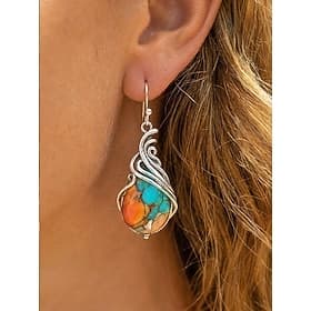 Boucles d'oreilles pendantes bohèmes en résine et alliage pour femme, en forme de larme. Boucles d'oreilles vintage légères, parfaites pour les vacances à la p