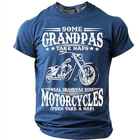 Some Grandpas Take Naps Real Grandpas Ride Motorcycles Men's Chopper Biker Humorous Graphic T Shirt Short Sleeve Crew Neck Casual Tee Designer Clothing Apparel
