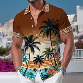 Homme Cocotier Plantes Tropicales Fleurs Chemises hawaïennes Chemises tropicales Chemise Aloha Manche Courte Hawaïen Plage Vacances Été Printemps Col Rabattu I