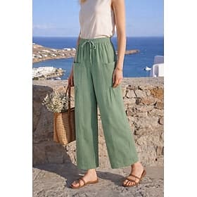 Damen Weites Bein Leinenhosen Hose Chinos Urlaub Mode Basic Knöchellang Mittlere Taillenlinie Einfach Kordelzug Plissiert Tasche Komfort Leicht Atmungsaktiv Un