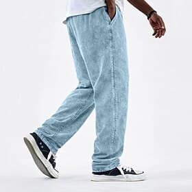 SoftFade™ Men's 100% Cotton Acid Wash Pants Casual Pants Baggy Pants Drawstring Elastic Waist Straight Leg Plain Comfort Full Length Casual Daily Outdoor Vaca