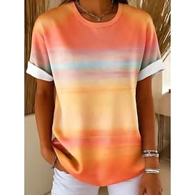Women's T Shirt Print Ombre Graphic Stylish Classic Casual Short Sleeve Crew Neck Round Neck Long Tops Daily Orange Summer Spring