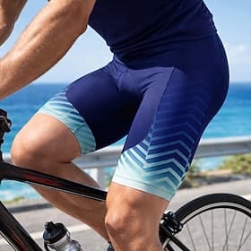 Marineblaue Herren-Radhose mit 3D-Gelpolster, blauem Farbverlauf und Chevron-Muster, atmungsaktiv, schnelltrocknend, feuchtigkeitsableitend, UPF 50, geeignet f