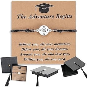 Graduation Compass Bracelet for Class of 2026 – Inspirational Gift for Her Him, High School College 8th Grade Graduate, Stainless Steel with Heartfelt Card Gr