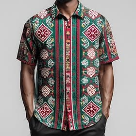 Homme Formes Géométriques Mexique Football Chemise Chemise Boutonnée Manche Courte Mode Décontractée Vêtements de rue Vacances Printemps Automne Col Rabattu Im