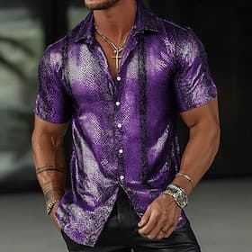 Men's Geometric Snakeskin Gradient Color Shirt Satin Shirt Button Up Shirt Short Sleeve Vintage Retro Daily Streetwear Vacation Summer Spring Turndown 3D Print