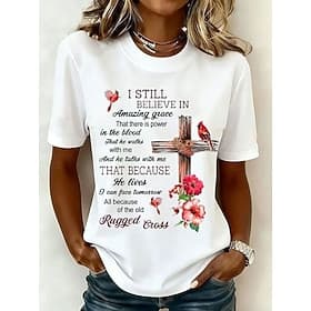 Women's T Shirt Print Graphic Bird Letter Bohemia Hawaiian Stylish Short Sleeve Crew Neck Regular Tops Daily Blue White Pink Purple Green Summer Spring