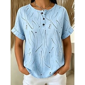 Dames Wafel Textuur Gebreide Tops T Shirt Graphic Polka Dot Stijlvol Klassiek Korte Mouw Henley Reguliere Tops Casual Dagelijks Sport Blauw Roze Paars Oranje B