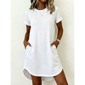 Damen Minikleid T-Shirt-Kleid Basic Klassisch Täglich Ausgehen Lässiger Schnitt Einfach Kurzarm Rundhalsausschnitt Weiß Rosa Orange Grün Sommer Frühling