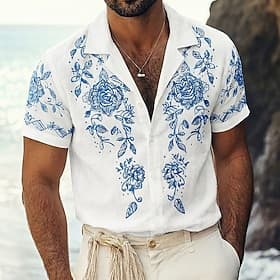 Hombre Estampado Floral Flores Camisa Abotonar la camisa Camisa de campamento Mangas cortas retro de la vendimia Casual Diario vacaciones en la playa Verano Pr