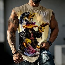 Men's Animal Duck Undershirt Sleeveless T shirt 3D Print Crew Neck Shirt Funny Daily Street Yellow Khaki Gray Spring Summer Clothing Apparel S M L XL XXL 3XL