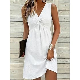 Women's Mini Dress White Dress Summer Dress Eyelet Dress Fashion Modern Beach Vacation Holiday Regular Fit Plain Sleeveless V Neck White Light Green Pink Summe