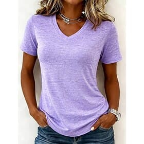 Women's T Shirt Solid Color Stylish Basic Short Sleeve V Neck Regular Tops Casual Sports Weekend Black Light Green Pink Light Purple Light Grey Summer Spring