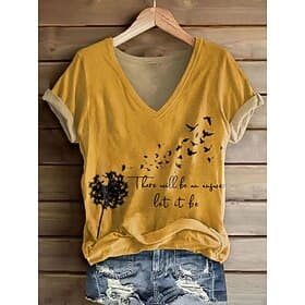 Women's T Shirt Print Floral Graphic Vintage Stylish Classic Short Sleeve V Neck Regular Tops Casual Daily Going out Blue Yellow Red Purple Orange Summer Sprin