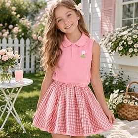 Costumes habillés Ensemble 2 Pièces Enfants Fille Plaid Sans manches Actif Extérieur 4 ans et Été Rose Claire