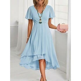 Women's Midi Dress Chiffon Dress Casual Dress Swing Dress Elegant Fashion Modern Outdoor Vacation Going out Regular Fit Plain Short Sleeve V Neck Blue Light Pi