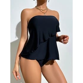 Women's Swimwear Tankini 2 Piece Cheeky Swimsuit Tummy Control High Waist Slim Backless Vacation Beach Wear Solid Color Strapless Sleeveless Bathing Suits