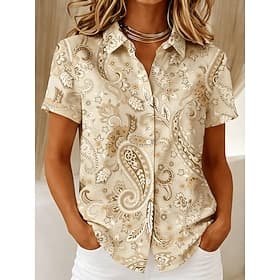 Women's Shirt Buttons Print Graphic Paisley Vintage Stylish Modern Short Sleeve Shirt Collar Regular Tops Casual Daily Blue Yellow Red Dark Blue Grey Summer Sp