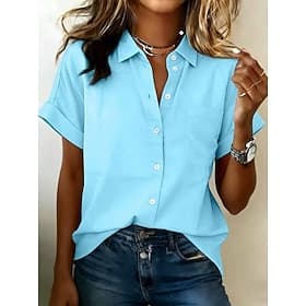 Women's Shirt Tunic Pocket Buttons Solid Color Plain Vintage Stylish Short Sleeve Long Tops Casual Daily Work Blue Black Wine Royal Blue Summer Spring