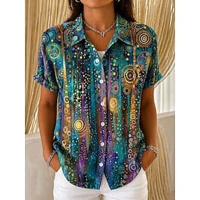 Femmes Chemise Boutons Imprimé Graphique Géométrique Abstrait ancien Quotidien Élégant Manche Courte Col de chemise Hauts Réguliers Occasionnel Quotidien Orang