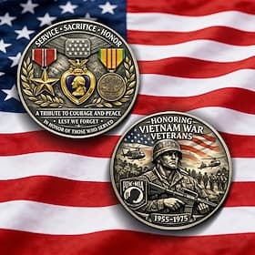 Vietnam War Veterans Commemorative Coin 1955-1975, POW-MIA Tribute, U.S. Military Collectible, Patriotic Medal Gift for Veteran or Collector