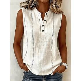 Femmes Chemise Chemises en coton et lin Bohème Vacances Mode Sans manches Hauts courts Occasionnel Quotidien Travail Bleu Rose Claire Beige Été Printemps
