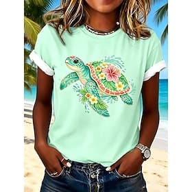 Women's T Shirt Print Graphic Sea Turtle Fashion Stylish Classic Short Sleeve Crew Neck Regular Tops Casual Daily Weekend Blue White Pink Purple Green Summer S