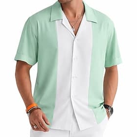 Men's Color-blocking Shirt Bowling Shirt Camp Collar Shirt Short Sleeve Fashion Casual Streetwear Vacation Summer Spring Cuban Collar 3D Print Button Up Shirts