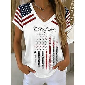 Amerikaanse onafhankelijkheidsdag Dames T-shirt Afdrukken Grafisch Amerikaanse vlag Stijlvol Klassiek Casual Korte mouw V-hals Normale tops Casual Dagelijks Wi