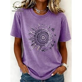 Women's T Shirt Print Acid Wash Vintage Washed Letter Stylish Basic Classic Short Sleeve Crew Neck Regular Tops Casual Daily Blue Black Pink Purple Green Summe