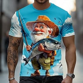Homme Vieil Homme Pêche T-shirt Manche Courte T-shirt Impression 3D Col ras du cou Chemise Exagéré Designer Quotidien Club Soirée Bleu Bleu Ciel Été Printemps