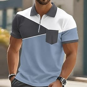 Voor heren Kleurenblok Meetkundig Poloshirts Korte mouw Poloshirt Overhemden met kraag Casual Buiten Sportkleding Feestdagen Zak 3D-afdrukken Polo met kwartrit