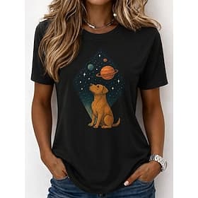 Femmes T-shirt Imprimé Graphique Animal Chien ancien Élégant Classique Manche Courte Col ras du cou Col rond Hauts Longs Occasionnel Quotidien Week-end Jaune /