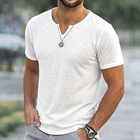 Men's T Shirt Short Sleeve Shirt Tee Top Linen T-Shirt Short Sleeve V Neck Summer Spring Solid Color Pit Strip Streetwear Stylish Casual Plain Casual Daily Out