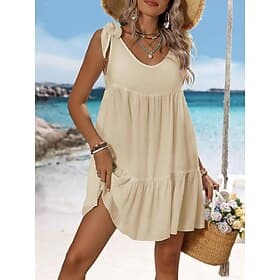 Damen Badeanzug Überwurf Badeanzugkleid Kleid Bademode Gerafft Urlaub Strandbekleidung Einfach V Ausschnitt Ärmellos Badeanzüge