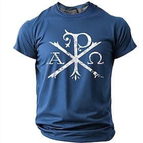 T-shirt graphique chrétien chi rho alpha symbole christogramme Bible religieuse vintage T-shirt usé décontracté à manches courtes vêtements d'église pour homme