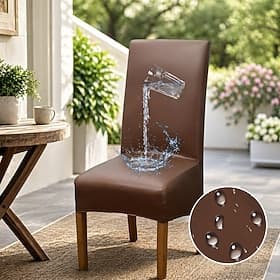 100% Waterproof Dining Chair Cover Black Stretch Chair Slipcover PU Leather High Back Chair Seat Cover Protector with Elastic Band for Dining Room,Wedding